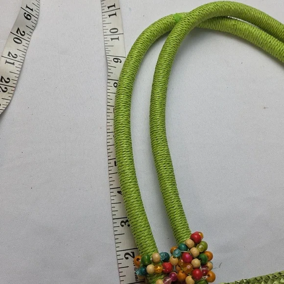 Capelli/Straworld Vibrant Green Woven Tote Bag Purse Beads Beachy BoHo GUC READ - Picture 12 of 14